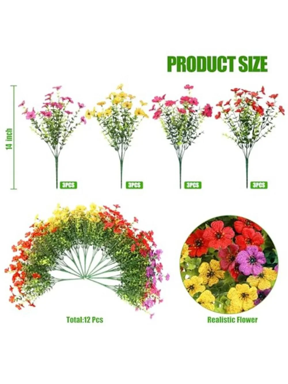 12 Bundle Faux Silk Daisy Eucalyptus UV Resistant Outdoor Fake Flowers Decor